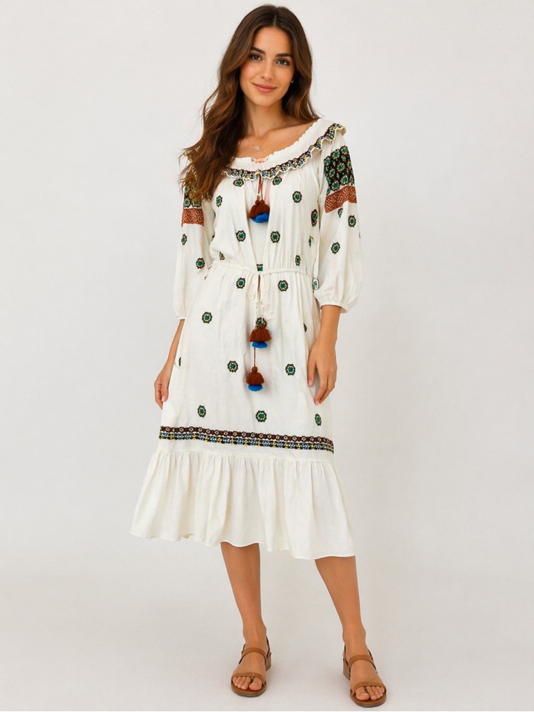 Figue Helena Embroidered Off The Shoulder Dress Coachella Festival Boho Chic